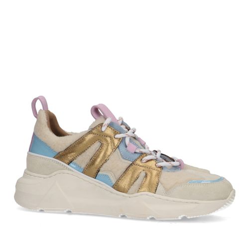 Beigefarbene Sneaker mit farbigen Details
