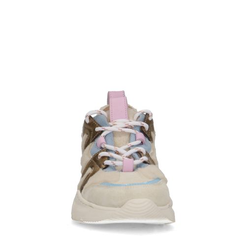 Beigefarbene Sneaker mit farbigen Details