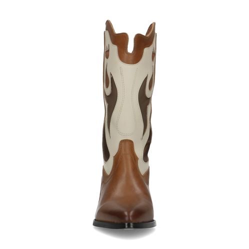 Cognac leren cowboylaarzen met off white details