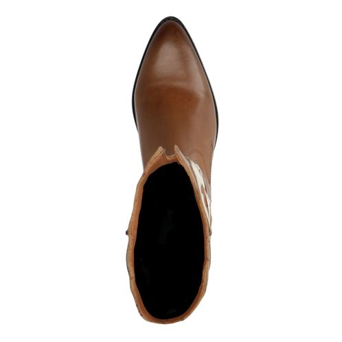 Cognac leren cowboylaarzen met off white details