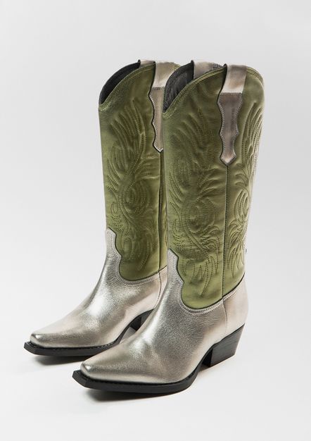 Grüne Western Boots in Metallic-Optik