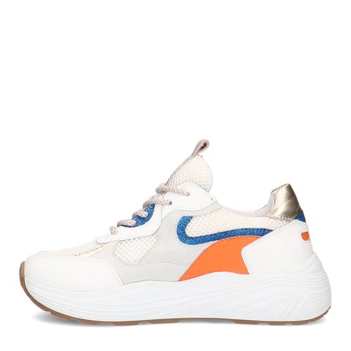 Witte leren sneakers met oranje details