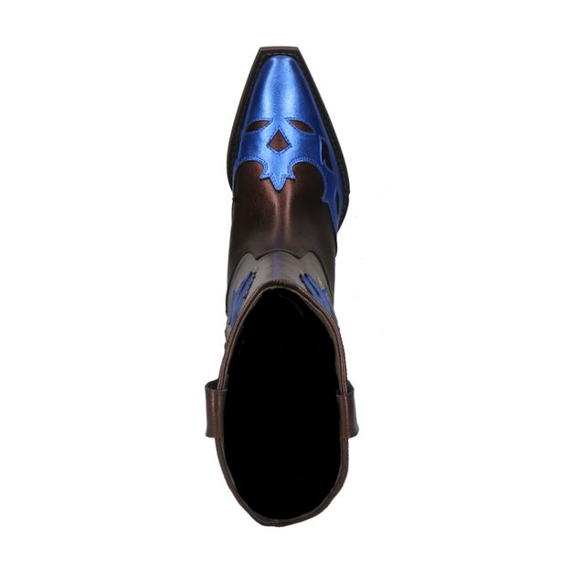 Graue Cowboystiefel in Metallic-Optik mit blauen Details