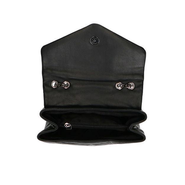 Schwarze Leder-Schultertasche mit Steppung