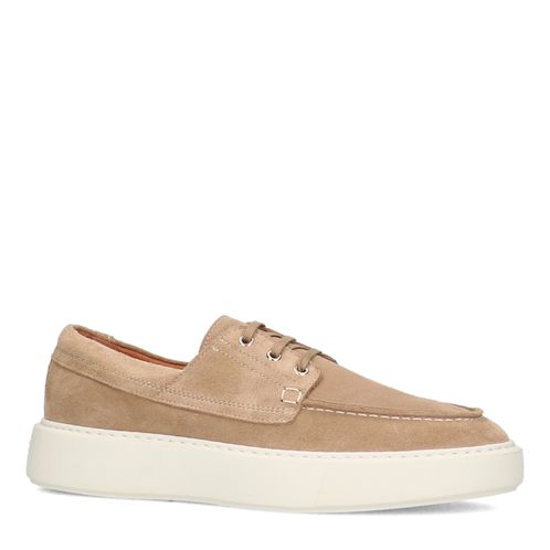 Beigefarbene Veloursleder-Schnürschuhe