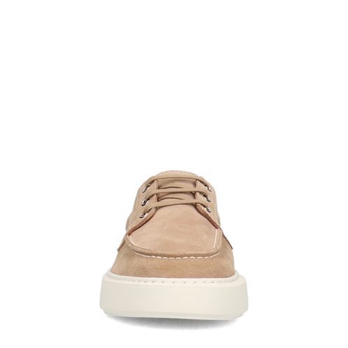 Beigefarbene Veloursleder-Schnürschuhe
