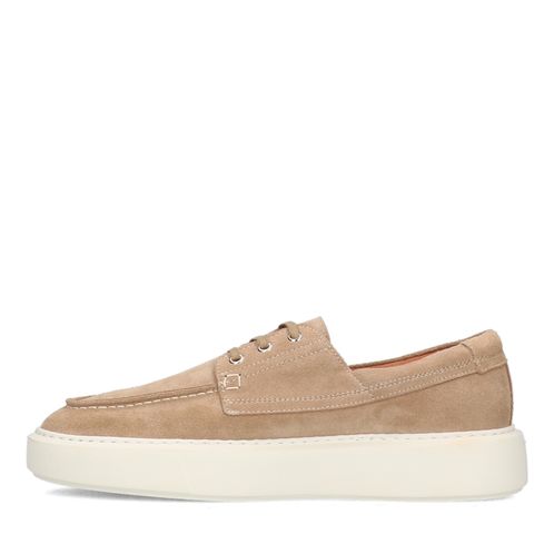 Beigefarbene Veloursleder-Schnürschuhe
