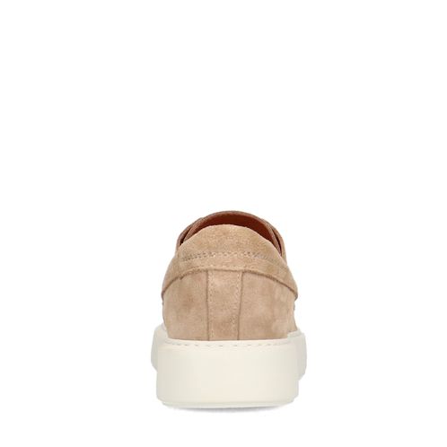 Beigefarbene Veloursleder-Schnürschuhe