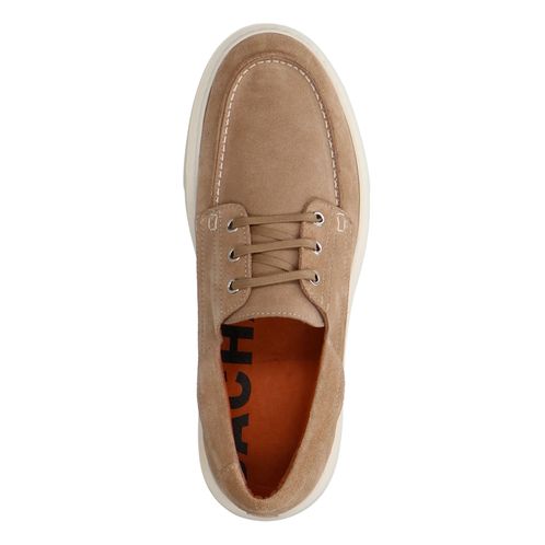 Beigefarbene Veloursleder-Schnürschuhe