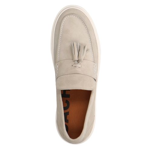 Lichtgrijze suède loafers met kwastjes