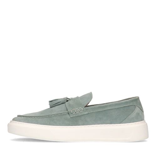 Zeegroene suède loafers met kwastjes