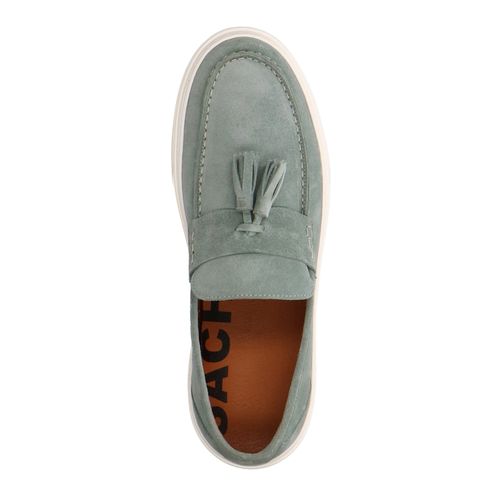 Zeegroene suède loafers met kwastjes
