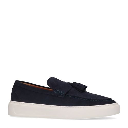 Donkerblauwe suède loafers met kwastjes