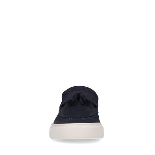 Dunkelblaue Veloursleder-Loafer mit Quasten