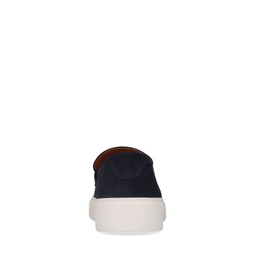 Dunkelblaue Veloursleder-Loafer mit Quasten