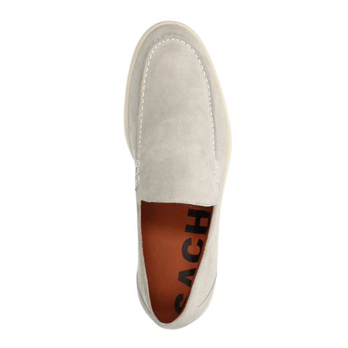 Lichtgrijze suède loafers