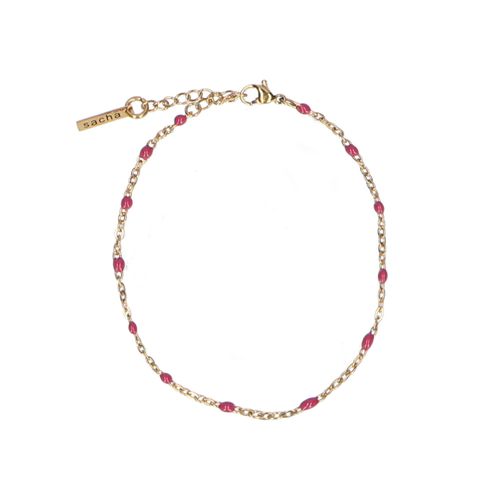 Goldfarbenes Armband mit rosa Perlen