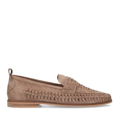 Taupefarbene Veloursleder-Loafer mit Flecht-Details