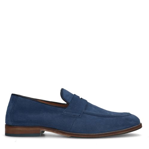 Blaue Penny Loafer aus Veloursleder