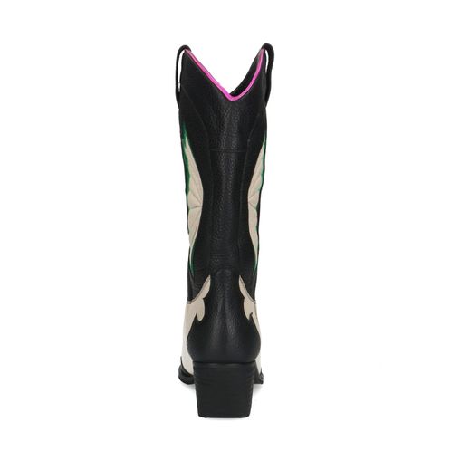 Zwarte leren cowboylaarzen met off white details
