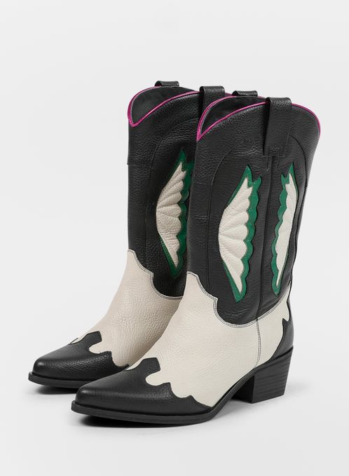 Zwarte leren cowboylaarzen met off white details