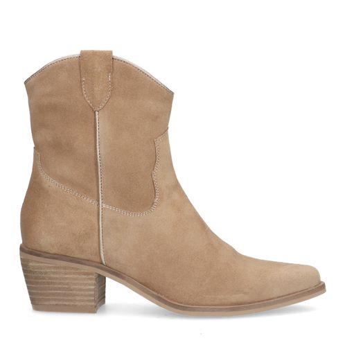 Beige suède lage cowboylaarzen