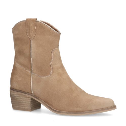 Beige suède lage cowboylaarzen