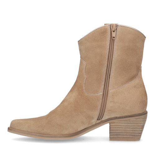 Beige suède lage cowboylaarzen