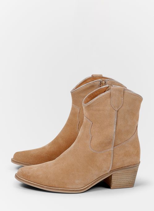 Beige suède lage cowboylaarzen