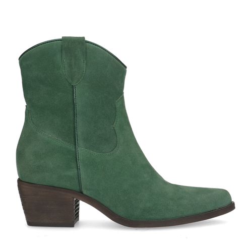 Groene suède lage cowboylaarzen