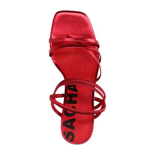 Rode metallic hak sandalen met bandjes
