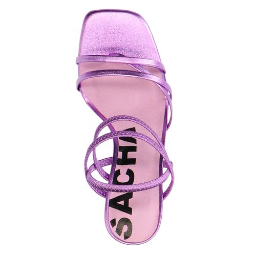 Sandales à talon métallisées avec brides - rose