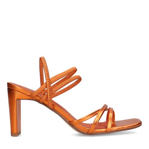 Sandales à talon métallisées avec bandes - orange