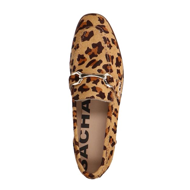 Leren luipaardprint loafers met goudkleurige gesp