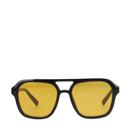 Schwarze Retro-Sonnenbrille mit gelben Gläsern