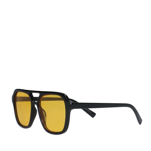 Zwarte retro zonnebril met gele glazen