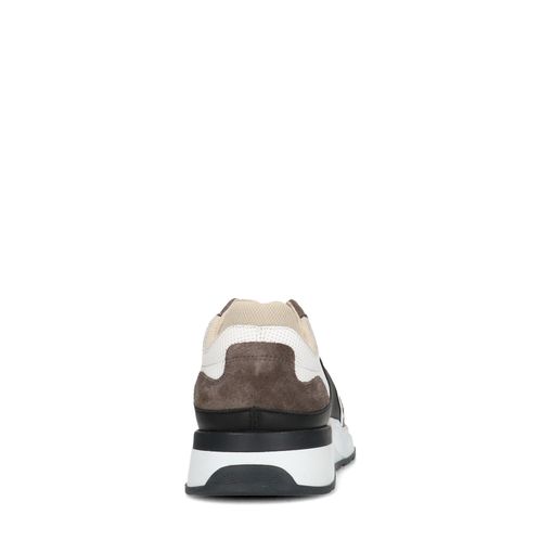 Witte leren sneakers met bruine en zwarte details