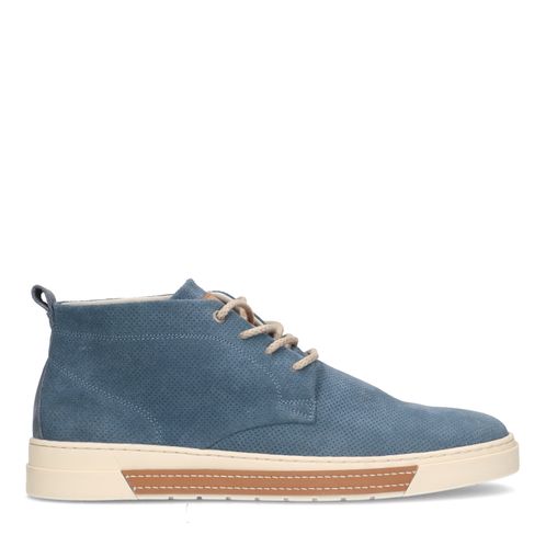 Blaue Ledersneaker mit hohem Schaft