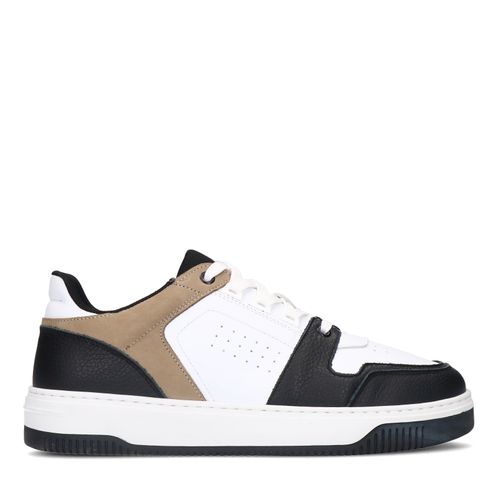 Zwarte leren sneakers met taupe details