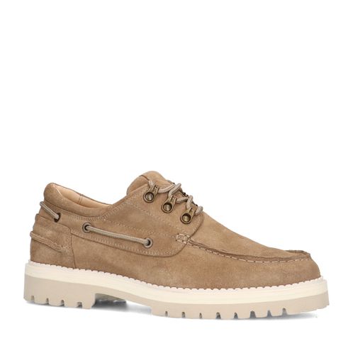 Beigefarbene Veloursleder-Schnürschuhe