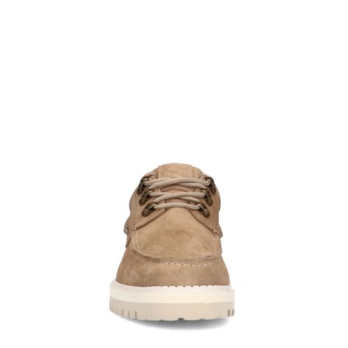 Beigefarbene Veloursleder-Schnürschuhe
