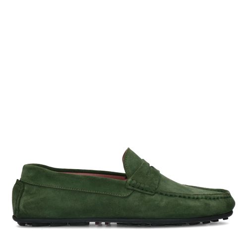 Donkergroene suède mocassin loafers