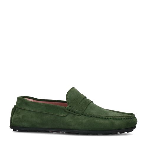 Donkergroene suède mocassin loafers