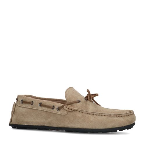 Beige suède mocassin loafers met touw detail