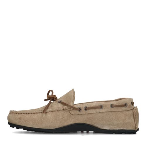 Beige suède mocassin loafers met touw detail