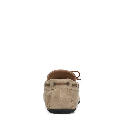 Beige suède mocassin loafers met touw detail