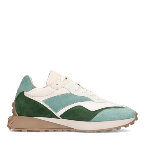 Groene leren sneakers met suède details