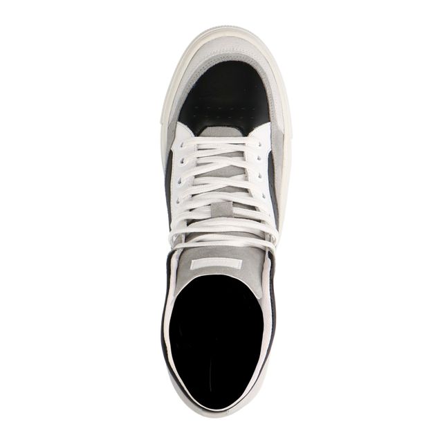 Weiße Ledersneaker mit hohem Schaft und Veloursleder-Details