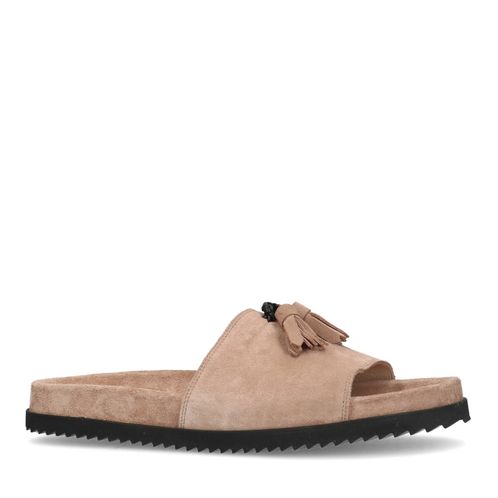 Beige suède slippers met kwastjes