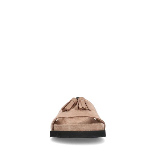 Beige suède slippers met kwastjes